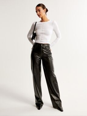 Abercrombie & Fitch high rise loose black vegan leather pants
